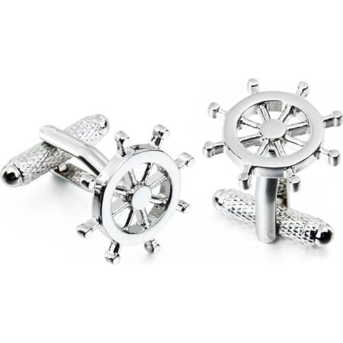 HAWSON Casual Style Cufflinks Rudder/Helm/Steering Wheel for Captain/Steersman Imitation Rhodium for French Cuffs/Shirts