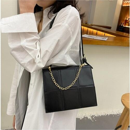 Womens Bag Shoulder Bag Chain Plaid Patchwork Handbag Female Solid Color Messenger Bag Adjustable Strap Crossbody Bags Сумка