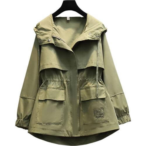 Tooling Outwear Women Mid-Length Windbreaker Jackets 2021 Spring Autumn New Loose Large Size 4XL Casual Coat Female Jacket