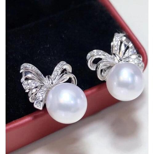 D304 Pure 925 Sterling Silver Fine Jewelry Fresh Water White 8-9mm Round Pearl Dangle Earrings for Women Fine Pearl Earrings