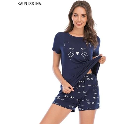 Women Pajamas Set Homewear O-Neck Short Sleeve Letter Printed Tops Short Pants Cute Pajama Ladies Summer Sleepwear Lounge Suit
