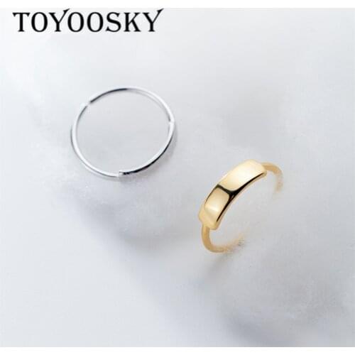 1 Piece 925 Sterling Silver Women Rectangle Shape Rings Female Opening Adjustable Finger Ring S925 Silver Jewelry Size 5 6 7