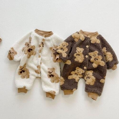Winter New Baby Girl Lamb Wool Bodysuit for Newborns Cute Bear Print Romper 2021 Christmas Thicken Kids Clothes Boys 0-3Y