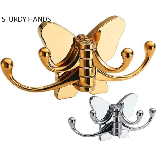 1pcs new product now simple and solid rotating butterfly hook key clothes towel golden beautiful hook free shipping