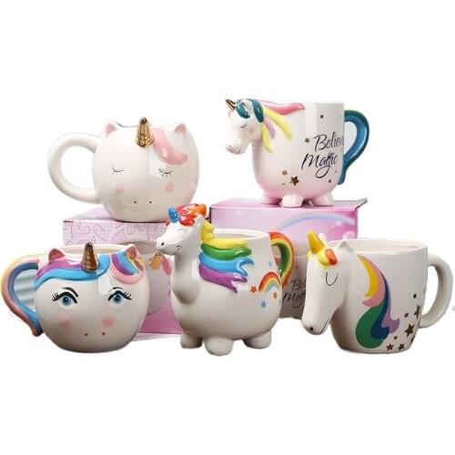 3D Unicorn Ceramic Mug Milk breakfast cup Rainbow horse cartoon Office Home creativity Cartoon ceramic water