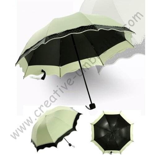 4pcs/lot colour option super light folding mini umbrella 5 times black coating Anti-UV two layers rice yellow lace parasol