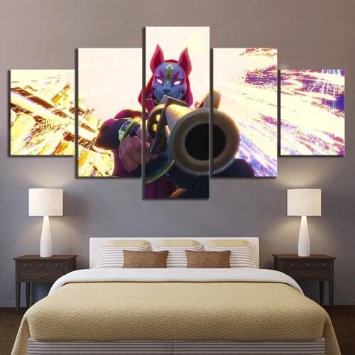 5 Pieces Wall Art Canvas Painting Drift Kitsune Mask Poster Modern Home Decorative Pictures For Kids Room Framework