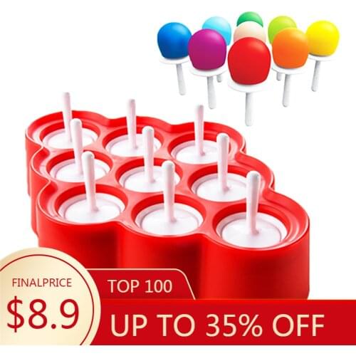 9 holes Ice Cream Ice Pops Mold Reusable Silicone Candy Chocolate Ice Tray Ice lolly Mold DIY Ice Cream Maker Kit for Kid Adult