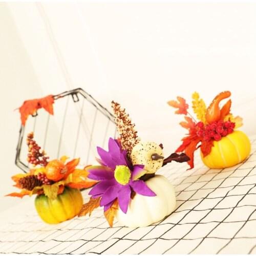 AT69 -3 Pcs Artificial Pumpkins with Flower,Halloween Decoration Fake Pumpkins,Thanksgiving Fall Ornaments,Table Decor Prop