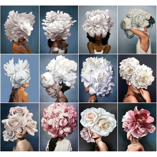 AZQSD 40x50cm Oil Painting By Numbers Portrait 40x50cm Handpainted Gift DIY Pictures By Numbers Flowers Girl Home Decoration