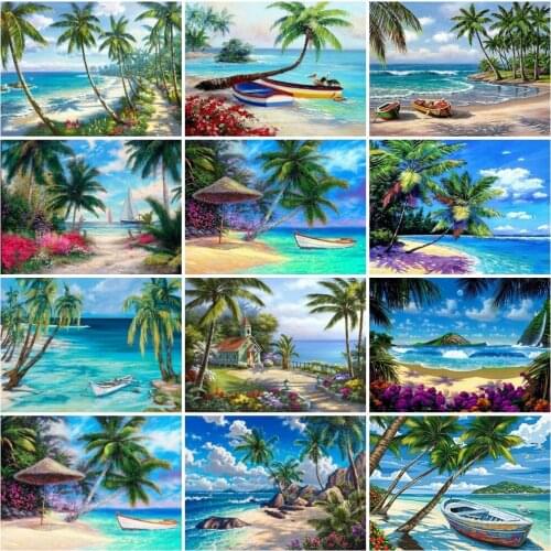 AZQSD Diy Painting By Numbers Seaisde Tree Hand Paind Kit Canvas Drawing By Number Landscape On Canvas Living Room Decoration