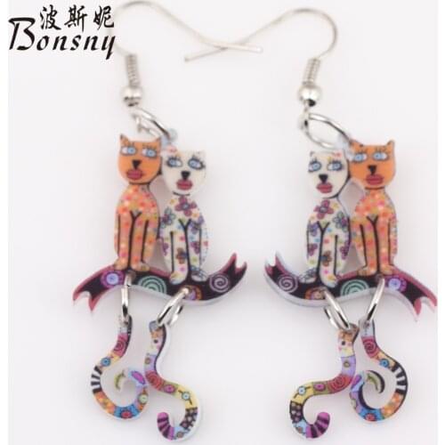 Bonsny drop cat trendy collar earrings acrylic pattern new 2016 spring summer girls woman jewelry accessories fashion earrings