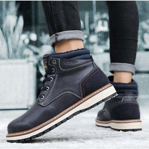 Ankle Boots Warm Men Snow Winter Lace-up Boots2021New Arrival Fashion Flock Plush Winter Male Comfortable Warm Casual Boots