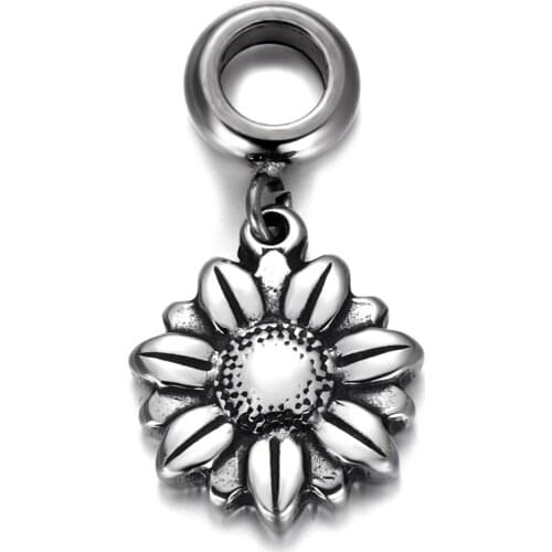 316L Stainless Steel Spacer Bail Beads with Flower Charms 5mm Hole Polished Metal Charm Accessories DIY Bracelet Jewelry Making