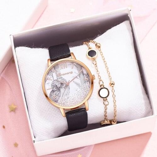 Bravura Brand Watch For Women Fashion Removable Rhinestones Dress Ladies Wrist Watch Owl Black Female Quartz Clock Dropshipping