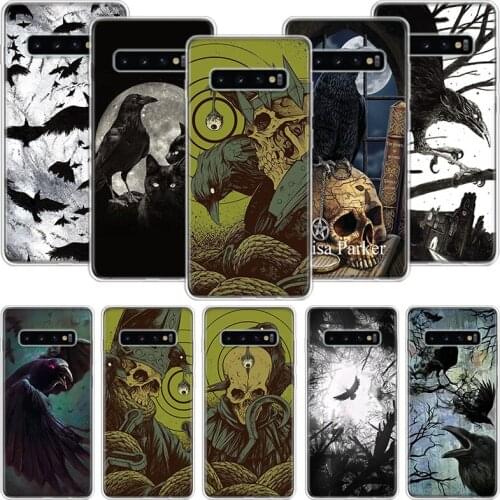 Crow Raven Dark Skull Phone Case For Samsung Galaxy S10 S20 S21 S9 S8 S7 Note 10 20 9 8 FE J4 J6 Ultra Plus Lite Pro + Edge Cove