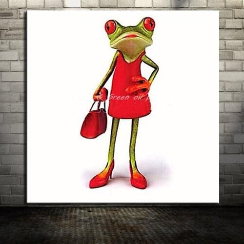 Mintura Handpainted Cartoon Oil Painting On Canvas Abstract Fashion Frog Animal Wall Art Picture For Living Room Home Decoration