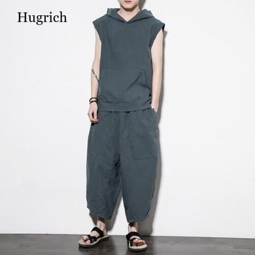 Mens Sleeveless Casual Japanese Samurai Man Kimono New Set Summer Breathable Hooded T-Shirt Wide Leg Pants Suit Harajuku Outfits