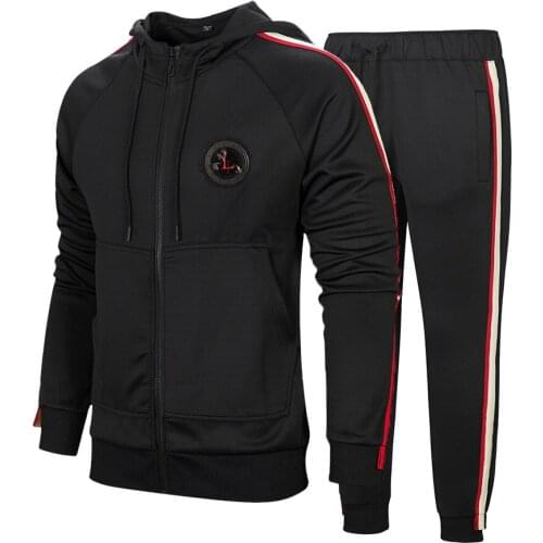 Autumn New Mens Sports Suits Long Sleeve Hooded Jacket Sweatpants 2 Piece Running Sportswear Sets Male Tracksuit