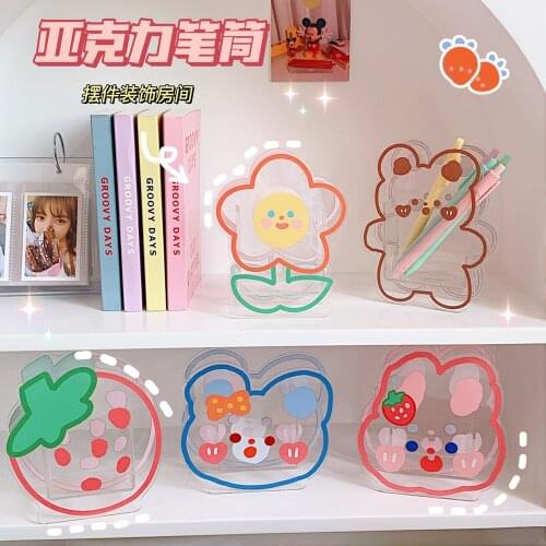 Creative Cartoon Transparent Soft Cute Bear Rabbit Student Multifunctional Desktop Organizer Pen Holder Office Stationery