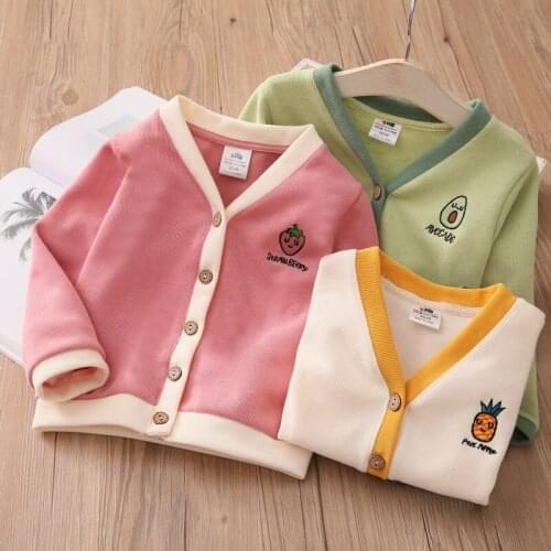 Baby embroidered jacket 2021 autumn new baby girl childrens clothing childrens V-neck cardigan girls fall clothes coats