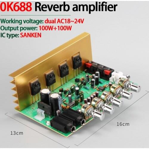 KYYSLB 100W*2 4~8ohm Dual-group AC18-24V 688 2.0 Channel Power Amplifier Board with Reverb High Power Amplifier Board