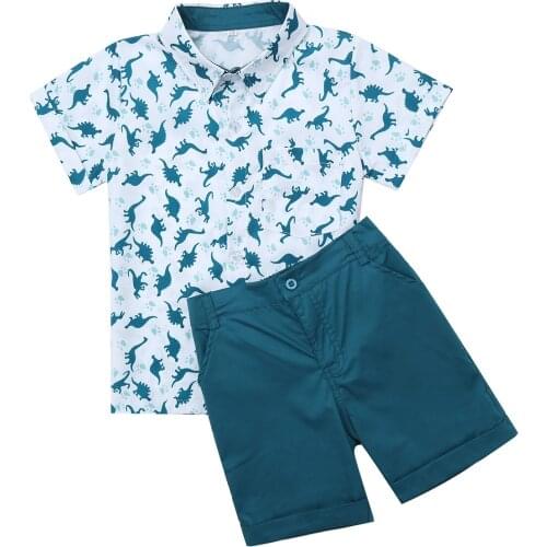 Summer Kids Boys Outfits Fashion Casual Children Short Sleeve Dinosaur Print Pattern Shirt Tops + Shorts 2Pcs Boys Clothing Set