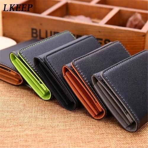 Fashion Slim Black Plain Real Pu Leather Wallets Men Women Credit Card Holders Triple Small Purses Portefeuille Carteras