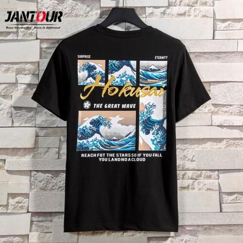 Jantou Brand Summer Wave Printing Half Sleeve Mens Chinese Style Trend Cotton Round Neck Short Sleeve T-Shirt Men Casual Wear