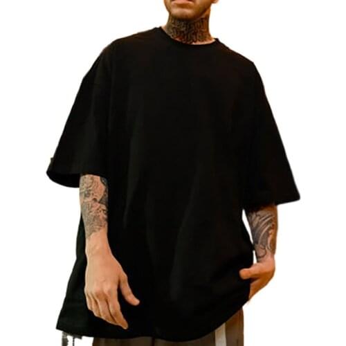 Men Cotton T-shirt Round Neck Short Sleeve Loose Solid T-shirt For Casual Men Top Hip Hop Male Plus Size Tee Shirt Clothing