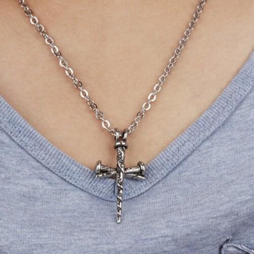 Vintage Titanium Steel Nail Cross Pendant Necklace For Men Personality Creative Christmas Gifts Jewelry