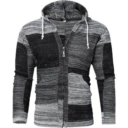 Mens Oversized Sweater Autumn Winter Mens Coat Casual Long Sleeve Knitted Sweater Men Patchwork Cardigan Men Hooded Sweaters