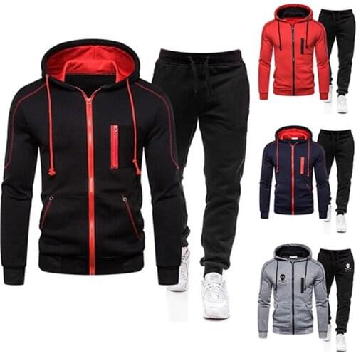 2021 New Mens Fashion Zipper Jogging Suits Hoodies + Pants Tracksuits Running Clothes Set Casual Joggers male Pullover Outwear