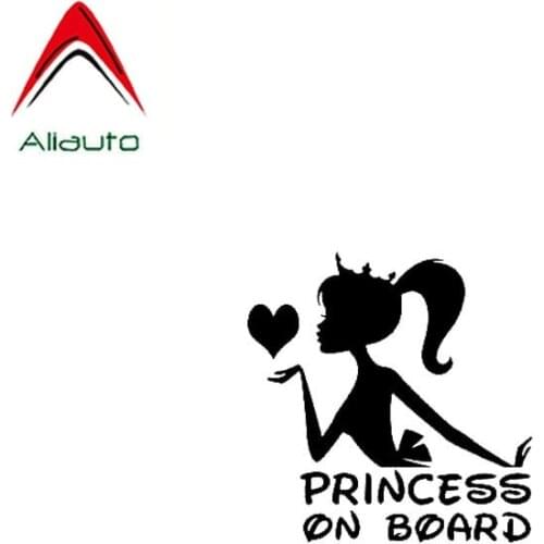 Aliauto Personality Cartoon Car Sticker Princess on Board Baby Child Crown Sunscreen Anti-UV Decal Vinyl Black/silver,13cm*13cm