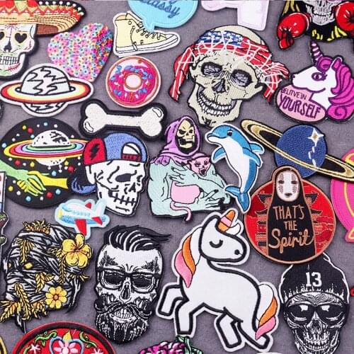 DIY Unicorn Embroidery Patch Animal Embroidered Patches For Clothing Iron on Patches On Clothes Stripe Punk Skull Patch Sticker