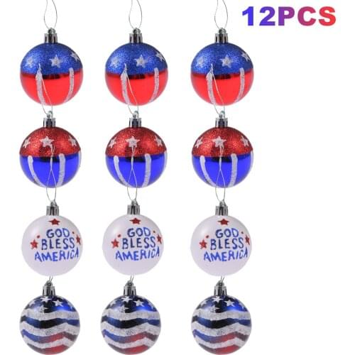 NEW 12Pcs Independence Day Christmas Balls Christmas Tree Ornaments Hanging Balls American Theme Holiday Party Decor Supplies