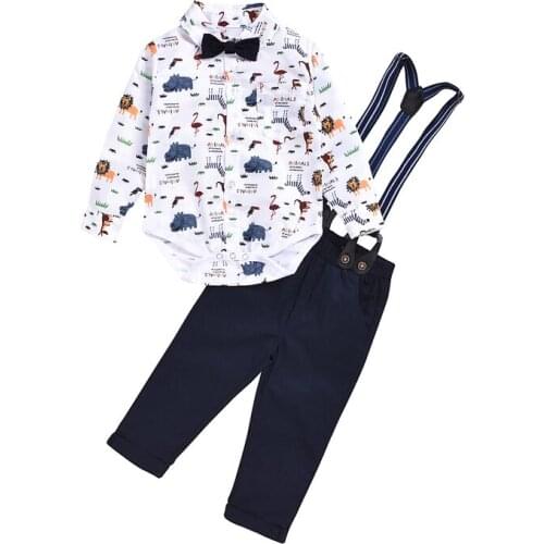 Baby Boy Clothes Kids Clothing Long Sleeved Shirt Strap Trousers Gentleman 2019 Winter Outfits New Fashion Boys Clothing Set