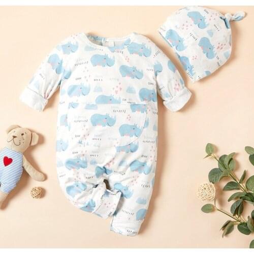 Animal Cartoon Baby Clothes For Boys And Girls Spring O-neck Rompers 2021 Newborn 2pcs Climbing Jumpsuit+hat 2pcs Infant For Kid