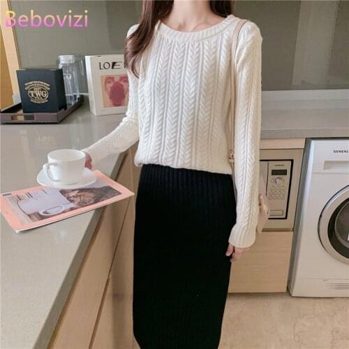 Autumn and Winter Pullover Knitted Sweater for Women Blue Yellow Black White Clothes