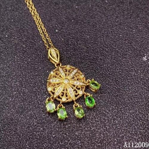KJJEAXCMY fine jewelry 925 Silver inlaid Natural Tsavorite Gemstone luxury necklace ladies pendant support check