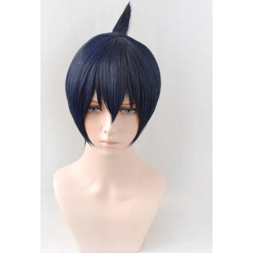 Anime Chainsaw Man Cosplay Hayakawa Aki Wigs Short Blue Black Mixed Heat Resistant Synthetic Hair Cosplay Wig + Wig Cap