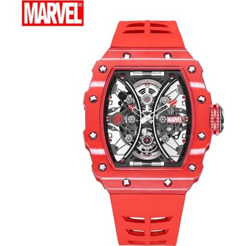 Disney Marvel Iron Man Casual Fashion Automatic Wristwatches Carbon Fiber Dial Hollow Skeleton Sapphire Crystal Reloj Hombr