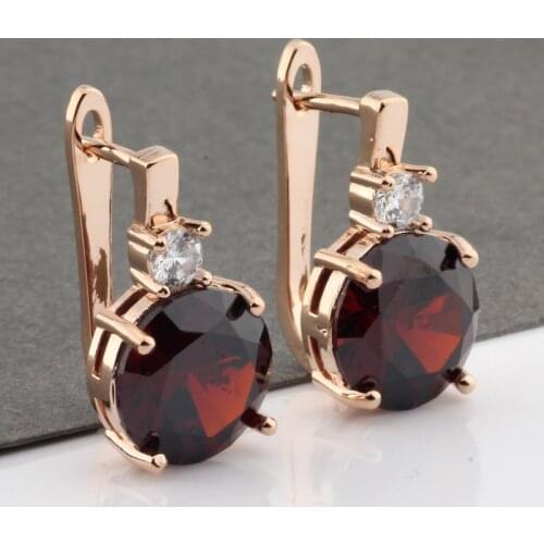 585 Rose Gold Color Earrings Luxury Dangle Earrings for Women Round Stone For Wedding Gift To Girlfriend Fashion Jewelry 2021