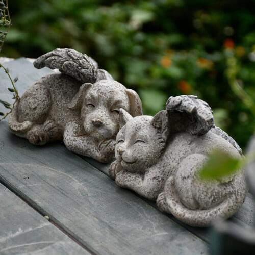 Cute Resin Garden Angel Dog And Cat Statue Decorative Animal Sculpture For Home Store Desk Garden Decor Ornament Crafts Gift