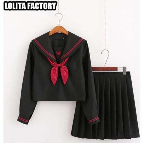 Dark Demon Cosplay Anime School Uniform For Girls Japanese JK Uniforms Black Tops Pleated Skrit Sailor Suits TOP SHIRT