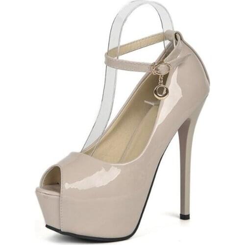 14CM Thin High Heels Pumps Women Shoes Patent Leather Buckle Strap Peep Toe waterproof Office & Career Classics women shoes 2020