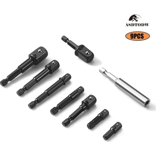 Impact Grade Socket Adapter/Extension Set | Nut Driver| 1/4 ,3/8 , 1/2 inch 9Pcs With 1 magnetic bit extension piece