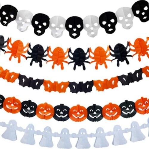 Halloween Decoration Pumpkin Skeleton Ghost Spider Bat Paper Flower Pull Flag Hanging Banner Party Decoration Scene Decor useful