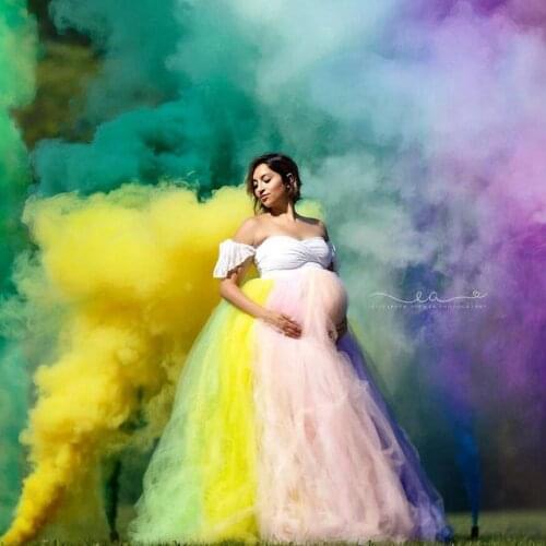 Unique Colorful Tulle A-line Maternity Women Gowns Puffy Off The Shoulder Floor Length Mix Color Pregnancy Dresses Photo Shoot