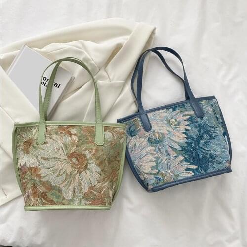 Vintage Womens Bag Lotus Oil Printing Canvas Handbag Tote Shopper Bag 2021 New Casual Ladies Large Capacity 2pcs Composite Bags
